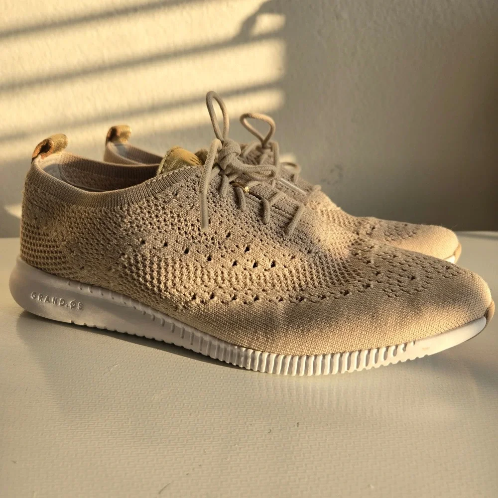 Cole Haan 2 ZEROGRAND Stitchlite Oxford Knit Sneakers Tan Gold Women‎ US 7 B